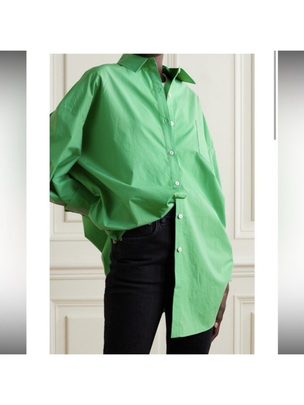The Frankie Shop Melody Oversized Organic Cotton Poplin Shirt Green S